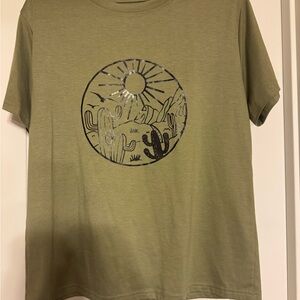 SHEIN Olive Green Cactus Print Tee